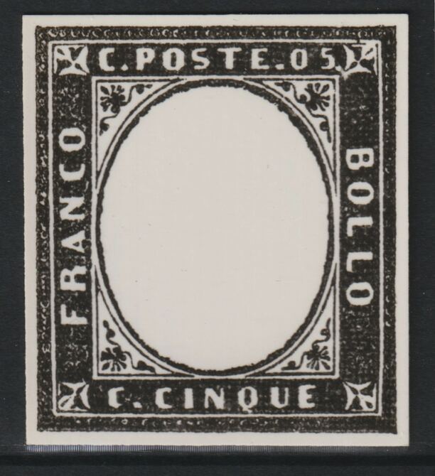 Italy 1851 King Victor Emmanuel 5c twice stamp-size Photographic print from Speratis own negative with BPA handstamp on back, superb reference, stamps on sperati, stamps on forgery, stamps on royalty