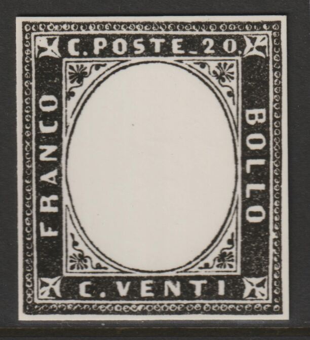Italy 1851 King Victor Emmanuel 20c twice stamp-size Photographic print from Sperati's own negative with BPA handstamp on back, superb reference, stamps on , stamps on  stamps on sperati, stamps on  stamps on forgery, stamps on  stamps on royalty