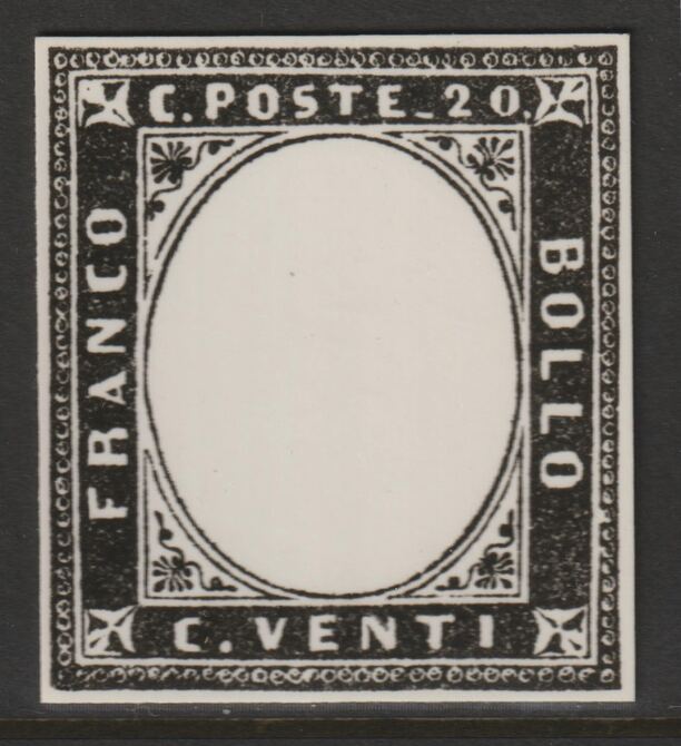 Italy 1851 King Victor Emmanuel 20c twice stamp-size Photographic print from Speratis own negative with BPA handstamp on back, superb reference, stamps on sperati, stamps on forgery, stamps on royalty