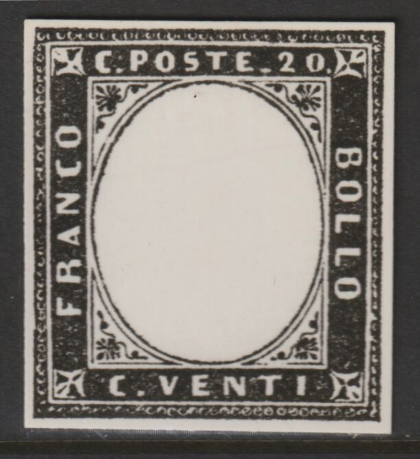 Italy 1851 King Victor Emmanuel 20c twice stamp-size Photographic print from Speratis own negative with BPA handstamp on back, superb reference, stamps on sperati, stamps on forgery, stamps on royalty