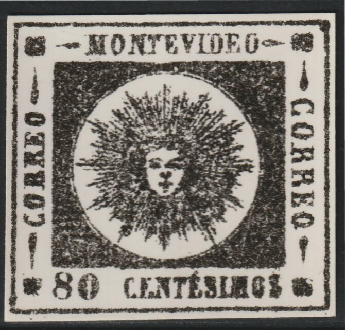 Uruguay 1859 Montevideo 80c twice stamp-size Photographic print from Speratis own negative with BPA handstamp on back, superb reference, stamps on sperati, stamps on forgery, stamps on 