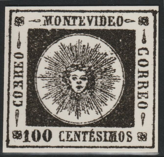 Uruguay 1859 Montevideo 100c twice stamp-size Photographic print from Speratis own negative with BPA handstamp on back, superb reference, stamps on sperati, stamps on forgery, stamps on 