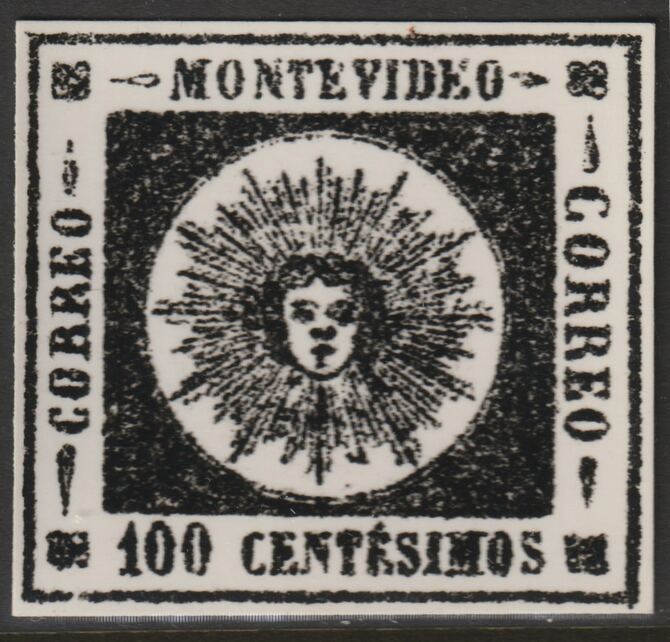 Uruguay 1859 Montevideo 100c twice stamp-size Photographic print from Speratis own negative with BPA handstamp on back, superb reference, stamps on sperati, stamps on forgery, stamps on 