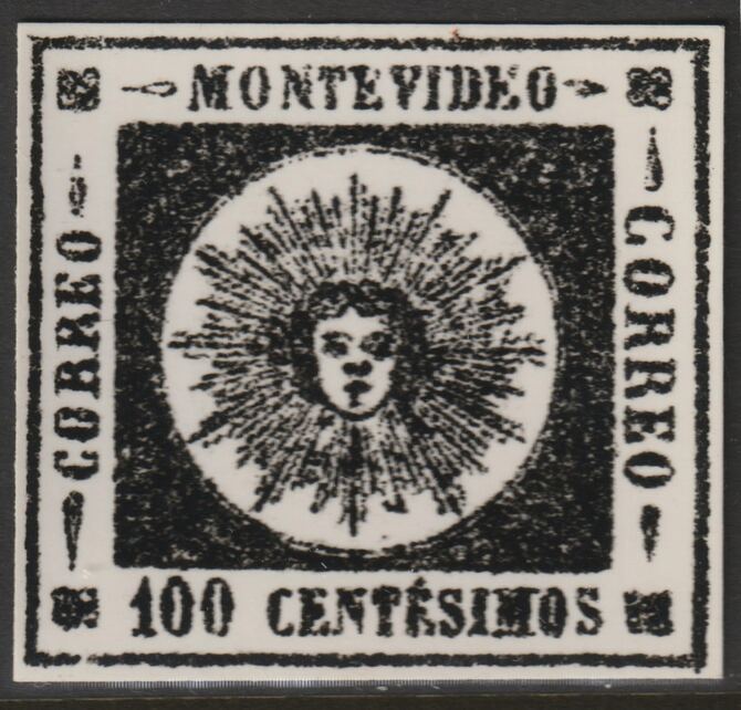 Uruguay 1859 Montevideo 100c twice stamp-size Photographic print from Sperati's own negative with BPA handstamp on back, superb reference, stamps on , stamps on  stamps on sperati, stamps on  stamps on forgery, stamps on  stamps on 