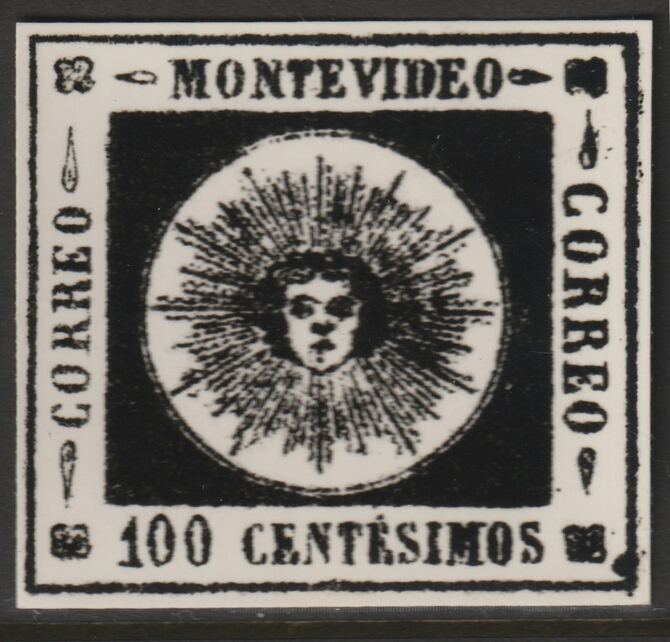 Uruguay 1859 Montevideo 100c twice stamp-size Photographic print from Speratis own negative with BPA handstamp on back, superb reference, stamps on sperati, stamps on forgery, stamps on 