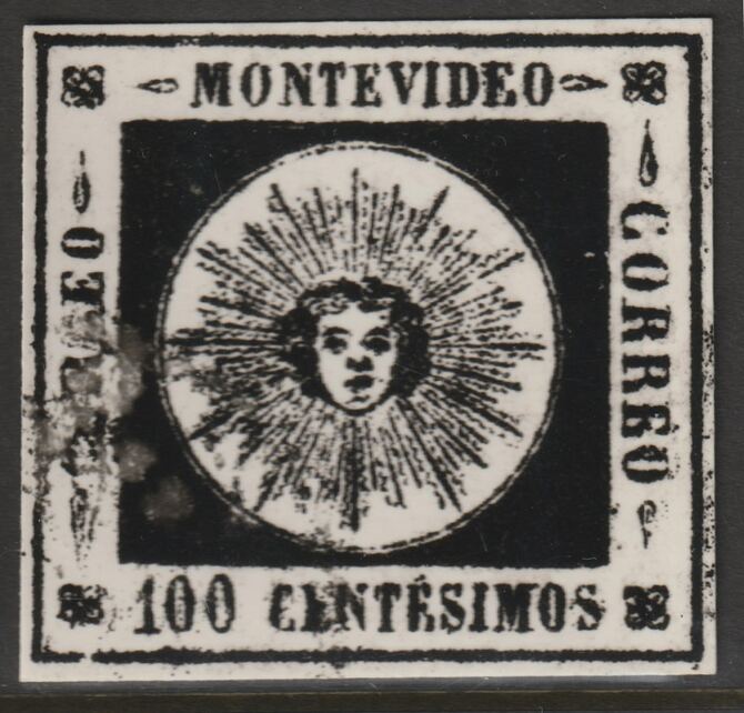 Uruguay 1859 Montevideo 100c twice stamp-size Photographic print from Sperati's own negative with BPA handstamp on back, superb reference, stamps on , stamps on  stamps on sperati, stamps on  stamps on forgery, stamps on  stamps on 