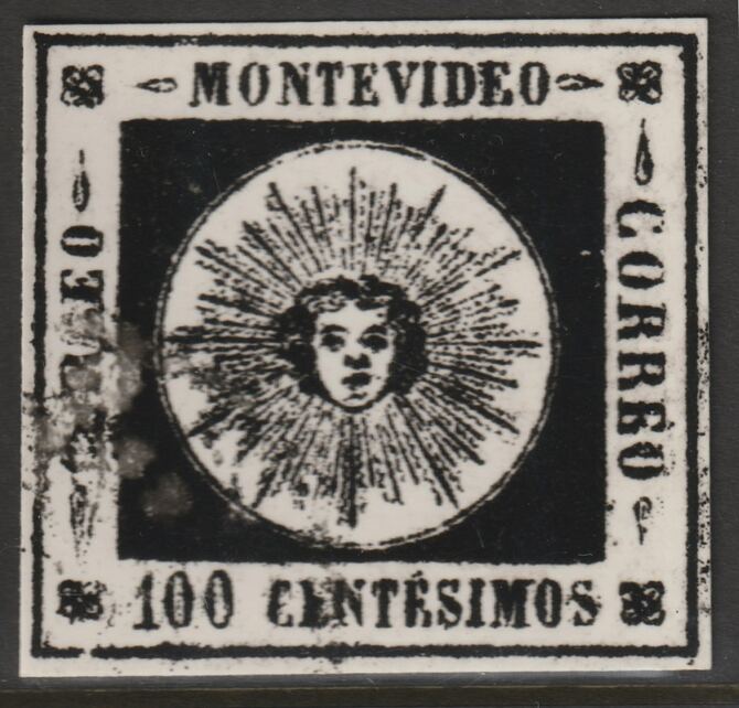 Uruguay 1859 Montevideo 100c twice stamp-size Photographic print from Speratis own negative with BPA handstamp on back, superb reference, stamps on sperati, stamps on forgery, stamps on 