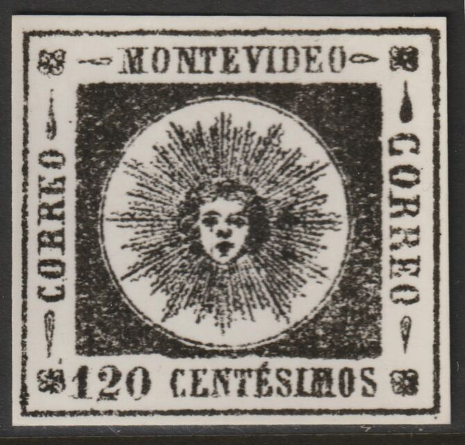 Uruguay 1859 Montevideo 120c twice stamp-size Photographic print from Sperati's own negative with BPA handstamp on back, superb reference, stamps on , stamps on  stamps on sperati, stamps on  stamps on forgery, stamps on  stamps on 