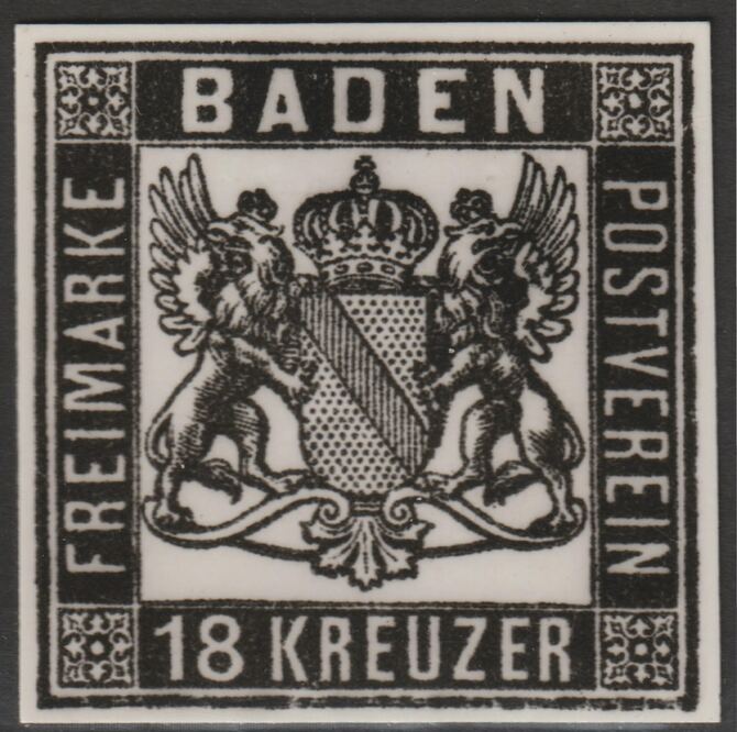 Germany - Baden 1862 Arms 18k twice stamp-size Photographic print from Sperati's own negative with BPA handstamp on back, superb reference, stamps on , stamps on  stamps on sperati, stamps on  stamps on forgery, stamps on  stamps on 