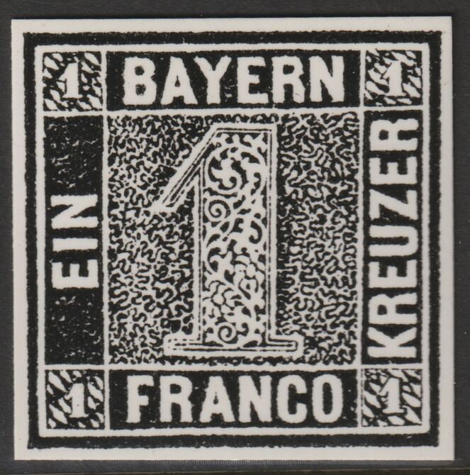 Germany - Bavaria 1849 Numeral 1k twice stamp-size Photographic print from Speratis own negative with BPA handstamp on back, superb reference, stamps on sperati, stamps on forgery, stamps on 