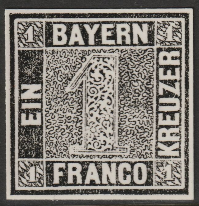 Germany - Bavaria 1849 Numeral 1k twice stamp-size Photographic print from Sperati's own negative with BPA handstamp on back, superb reference, stamps on , stamps on  stamps on sperati, stamps on  stamps on forgery, stamps on  stamps on 