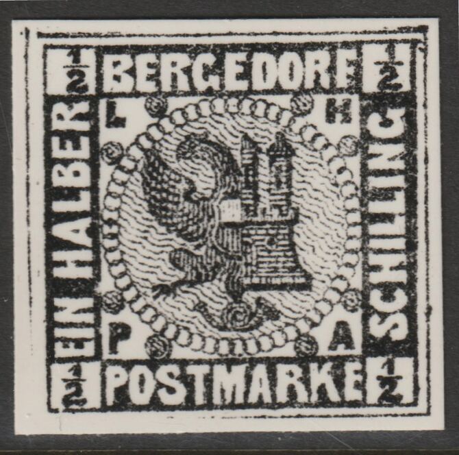 Germany - Bergedorf 1861 1/2s twice stamp-size Photographic print from Sperati's own negative with BPA handstamp on back, superb reference, stamps on , stamps on  stamps on sperati, stamps on  stamps on forgery, stamps on  stamps on 