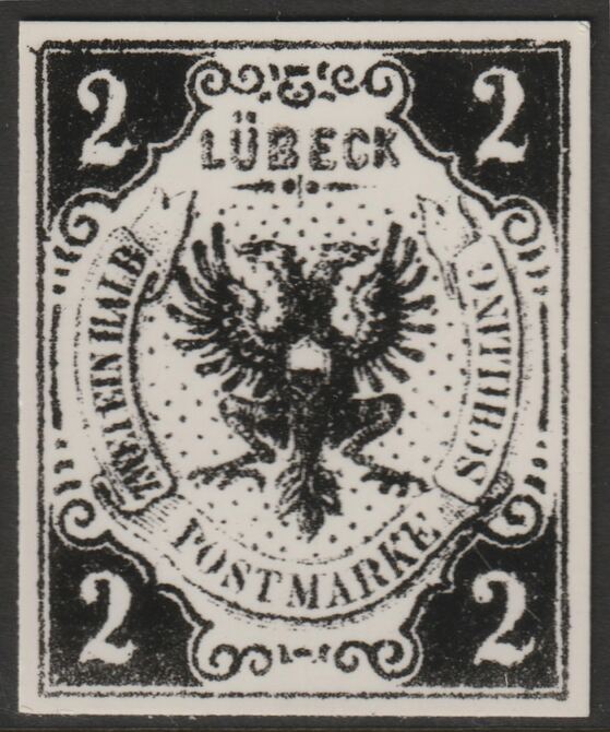 Germany - Lubeck 1859 2s twice stamp-size Photographic print from Sperati's own negative with BPA handstamp on back, superb reference, stamps on , stamps on  stamps on sperati, stamps on  stamps on forgery, stamps on  stamps on 