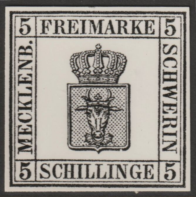 Germany - Mecklenburg-Schwerin 1864 5s twice stamp-size Photographic print from Speratis own negative with BPA handstamp on back, superb reference, stamps on sperati, stamps on forgery, stamps on 