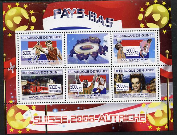 Guinea - Conakry 2008 European Football Championship - Netherlands perf sheetlet containing 5 values plus label unmounted mint, stamps on football, stamps on railways, stamps on films, stamps on cinema, stamps on movies