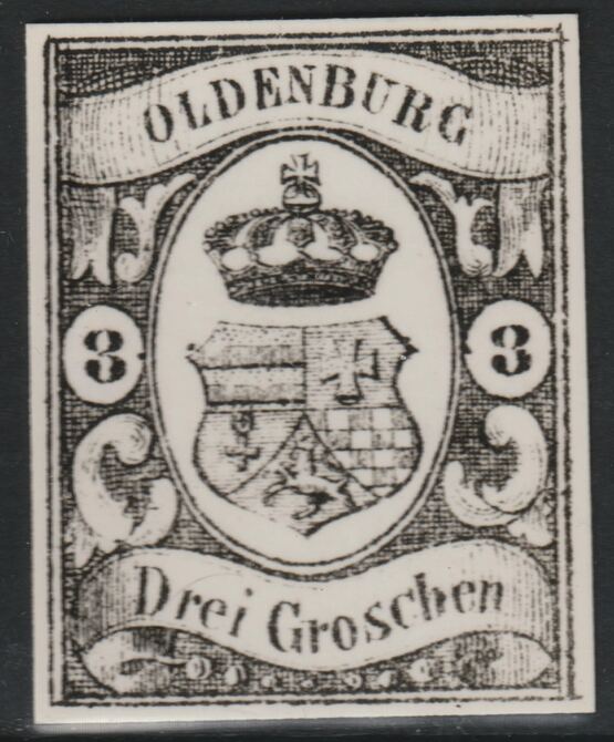 Germany - Oldenburg 1859 3g twice stamp-size Photographic print from Speratis own negative with BPA handstamp on back, superb reference, stamps on sperati, stamps on forgery, stamps on 