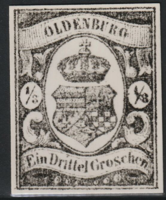 Germany - Oldenburg 1861 1/3g twice stamp-size Photographic print from Speratis own negative with BPA handstamp on back, superb reference, stamps on sperati, stamps on forgery, stamps on 