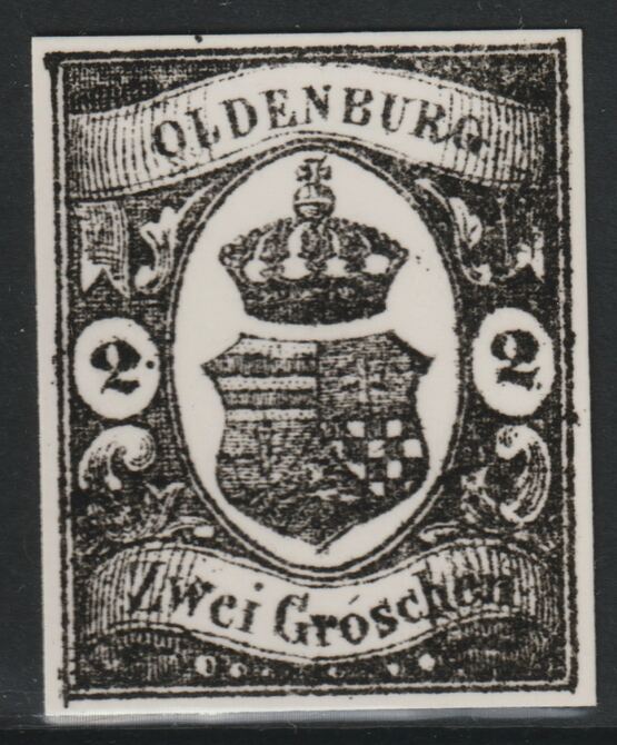Germany - Oldenburg 1861 2g twice stamp-size Photographic print from Speratis own negative with BPA handstamp on back, superb reference, stamps on sperati, stamps on forgery, stamps on 