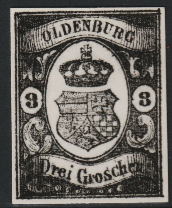Germany - Oldenburg 1861 3g twice stamp-size Photographic print from Speratis own negative with BPA handstamp on back, superb reference, stamps on sperati, stamps on forgery, stamps on 