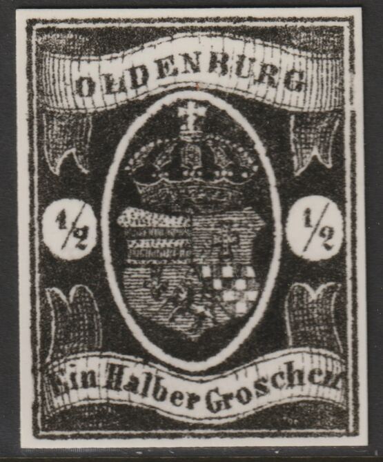 Germany - Oldenburg 1861 1/2g twice stamp-size Photographic print from Speratis own negative with BPA handstamp on back, superb reference, stamps on sperati, stamps on forgery, stamps on 