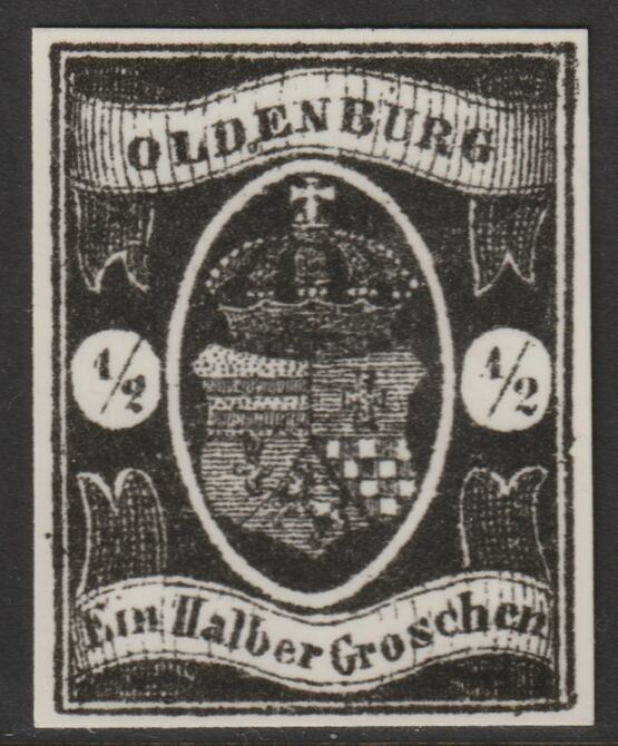 Germany - Oldenburg 1861 1/2g twice stamp-size Photographic print from Speratis own negative with BPA handstamp on back, superb reference, stamps on sperati, stamps on forgery, stamps on 