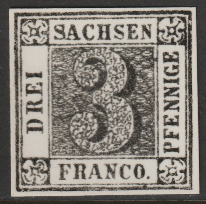 Germany - Saxony 1850 Numeral 3pf twice stamp-size Photographic print from Speratis own negative with BPA handstamp on back, superb reference, stamps on sperati, stamps on forgery, stamps on 