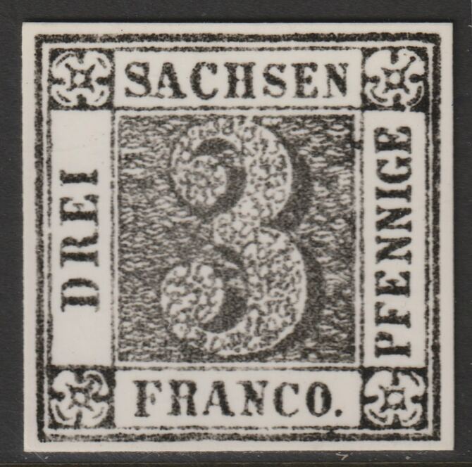 Germany - Saxony 1850 Numeral 3pf twice stamp-size Photographic print from Speratis own negative with BPA handstamp on back, superb reference, stamps on sperati, stamps on forgery, stamps on 