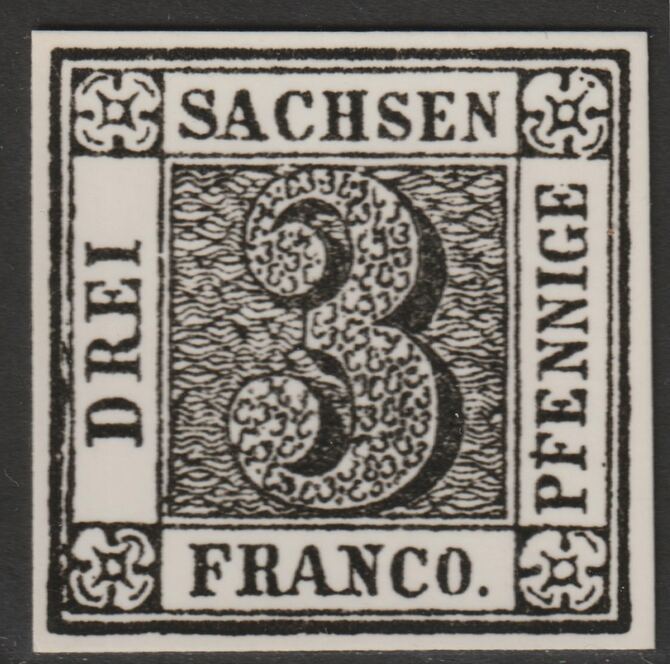 Germany - Saxony 1850 Numeral 3pf twice stamp-size Photographic print from Speratis own negative with BPA handstamp on back, superb reference, stamps on sperati, stamps on forgery, stamps on 