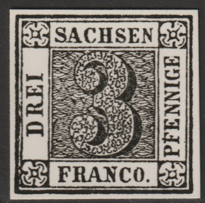 Germany - Saxony 1850 Numeral 3pf twice stamp-size Photographic print from Sperati's own negative with BPA handstamp on back, superb reference, stamps on , stamps on  stamps on sperati, stamps on  stamps on forgery, stamps on  stamps on 