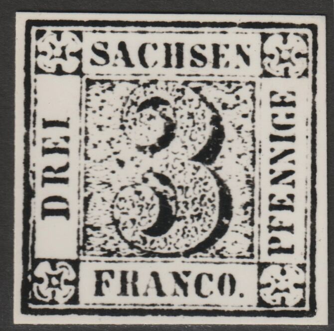 Germany - Saxony 1850 Numeral 3pf twice stamp-size Photographic print from Sperati's own negative with BPA handstamp on back, superb reference, stamps on , stamps on  stamps on sperati, stamps on  stamps on forgery, stamps on  stamps on 