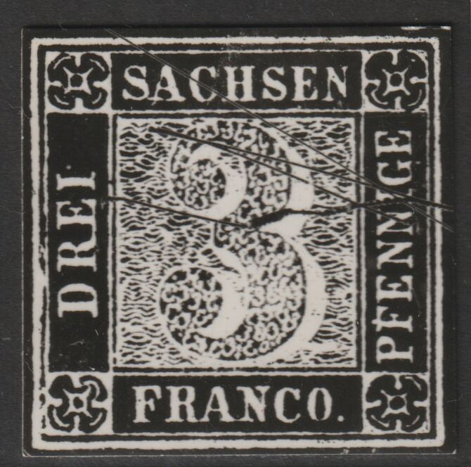 Germany - Saxony 1850 Numeral 3pf twice stamp-size Photographic print from Speratis own negative with BPA handstamp on back, superb reference, stamps on sperati, stamps on forgery, stamps on 