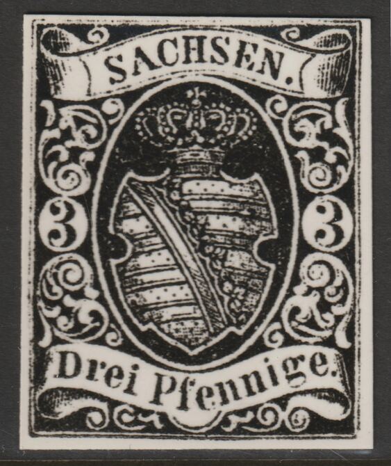 Germany - Saxony 1851 Shield 3pf twice stamp-size Photographic print from Speratis own negative with BPA handstamp on back, superb reference, stamps on sperati, stamps on forgery, stamps on 