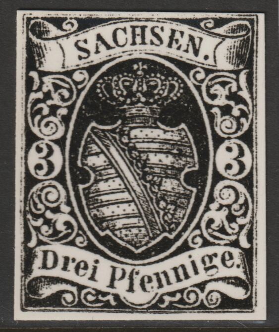 Germany - Saxony 1851 Shield 3pf twice stamp-size Photographic print from Sperati's own negative with BPA handstamp on back, superb reference, stamps on , stamps on  stamps on sperati, stamps on  stamps on forgery, stamps on  stamps on 