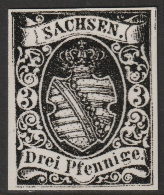 Germany - Saxony 1851 Shield 3pf twice stamp-size Photographic print from Sperati's own negative with BPA handstamp on back, superb reference, stamps on , stamps on  stamps on sperati, stamps on  stamps on forgery, stamps on  stamps on 