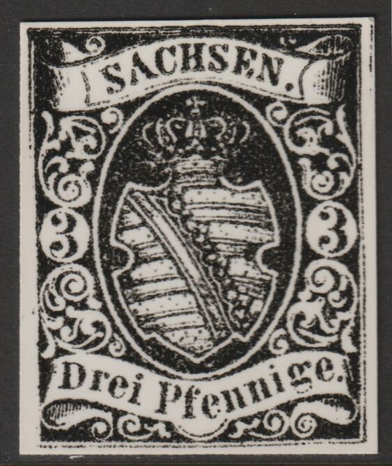 Germany - Saxony 1851 Shield 3pf twice stamp-size Photographic print from Speratis own negative with BPA handstamp on back, superb reference, stamps on sperati, stamps on forgery, stamps on 