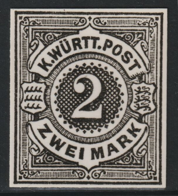 Germany - Wurttemberg 1875 Numeral 2m twice stamp-size Photographic print from Speratis own negative with BPA handstamp on back, superb reference, stamps on sperati, stamps on forgery, stamps on 