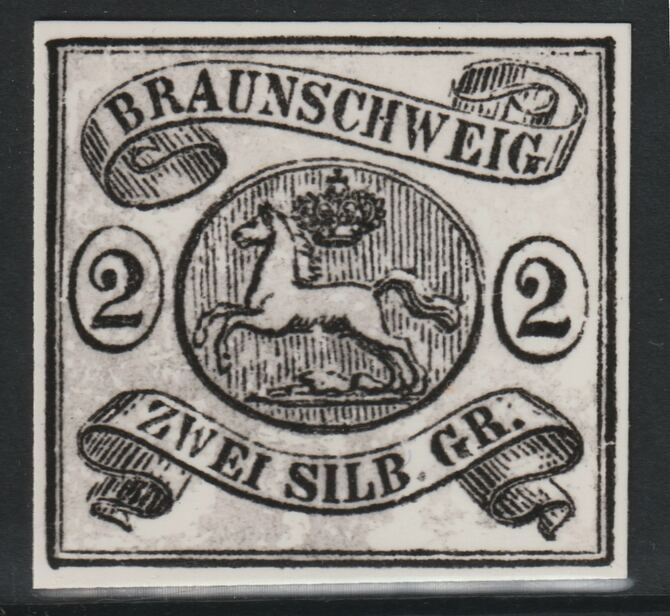Germany - Brunswick 1852 Duke Wilhelm 2gr twice stamp-size Photographic print from Sperati's own negative with BPA handstamp on back, superb reference, stamps on , stamps on  stamps on sperati, stamps on  stamps on forgery, stamps on  stamps on 