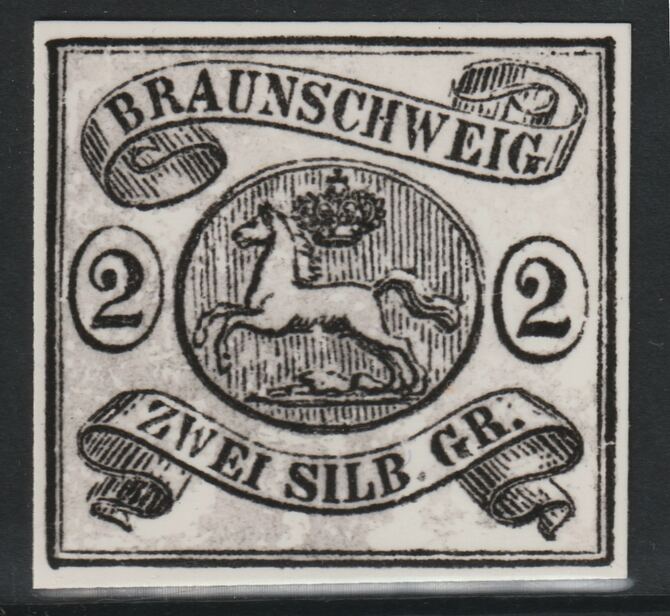 Germany - Brunswick 1852 Duke Wilhelm 2gr twice stamp-size Photographic print from Speratis own negative with BPA handstamp on back, superb reference, stamps on sperati, stamps on forgery, stamps on 