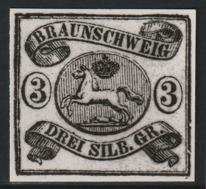 Germany - Brunswick 1852 Duke Wilhelm 2gr twice stamp-size Photographic print from Speratis own negative with BPA handstamp on back, superb reference, stamps on sperati, stamps on forgery, stamps on 
