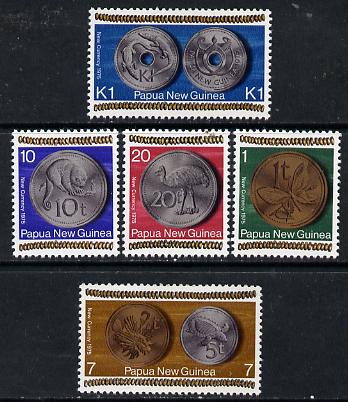 Papua New Guinea 1975 New Coinage set of 5 unmounted mint, SG 281-85, stamps on , stamps on  stamps on coins