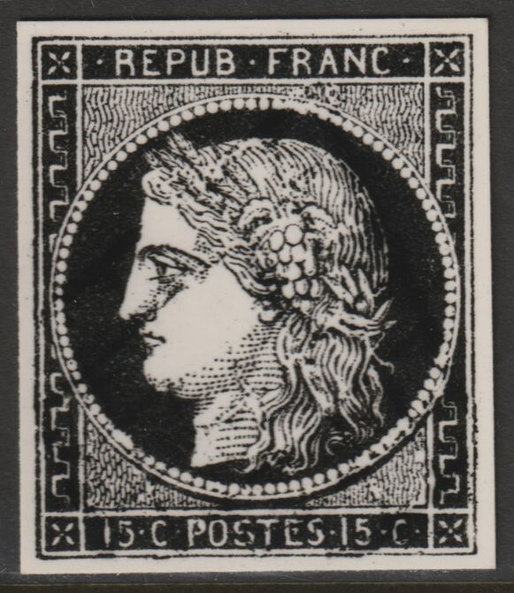 France 1849 Ceres 15c twice stamp-size Photographic print from Speratis own negative with BPA handstamp on back, superb reference, stamps on sperati, stamps on forgery, stamps on 