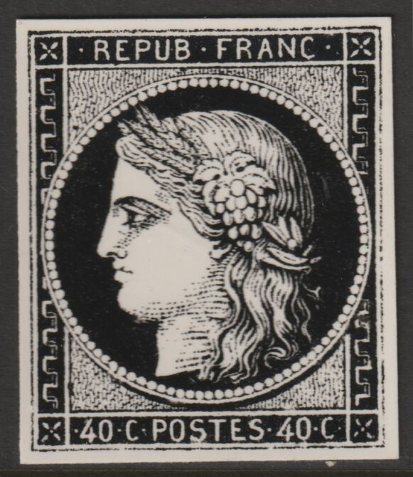 France 1849 Ceres 40c twice stamp-size Photographic print from Speratis own negative with BPA handstamp on back, superb reference, stamps on sperati, stamps on forgery, stamps on 