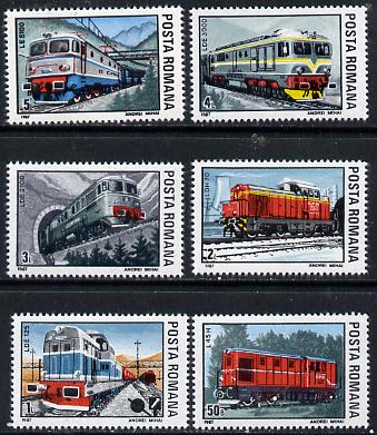 Rumania 1987 Railway Locomotives set of 6 unmounted mint, SG 5135-40, Mi 4366-71*, stamps on , stamps on  stamps on railways