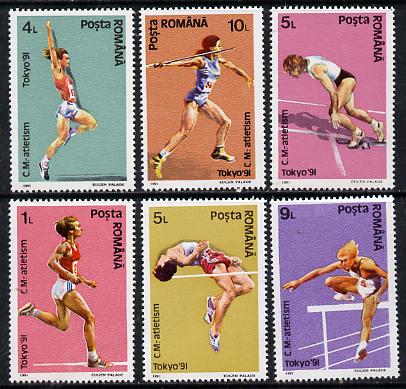 Rumania 1991 World Athletics Championships set of 6 unmounted mint, Mi 4740-45*, stamps on , stamps on  stamps on sport   athletics   running   long jump   high jump   hurdles   javelin