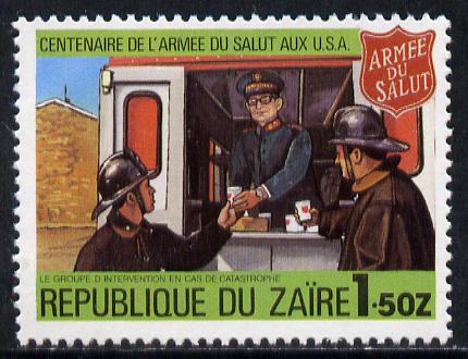 Zaire 1980 Canteen Serving Firefighters 1z50 from Salvation Army set unmounted mint, SG 1008*, stamps on fire, stamps on rescue