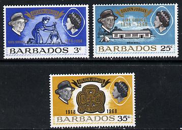 Barbados 1968 Girl Guides Anniversary set of 3 unmounted mint, SG 375-77, stamps on , stamps on  stamps on scouts