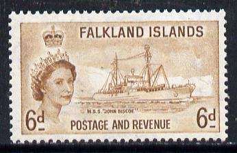 Falkland Islands 1955 John Biscoe Research Ship 6d unmounted mint, SG 190, stamps on ships