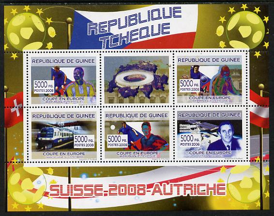 Guinea - Conakry 2008 European Football Championship - Czech Republic perf sheetlet containing 5 values plus label unmounted mint, stamps on , stamps on  stamps on football, stamps on  stamps on railways, stamps on  stamps on space