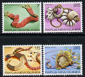 Papua New Guinea 1979 Traditional Currency set of 4 unmounted mint, SG 367-70*, stamps on artefacts    coins    shells