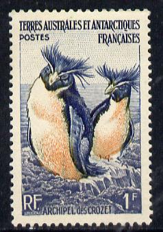 French Southern & Antarctic Territories 1956-60 Rockhopper Penguins 1f unmounted mint,  SG 5, stamps on penguins, stamps on polar